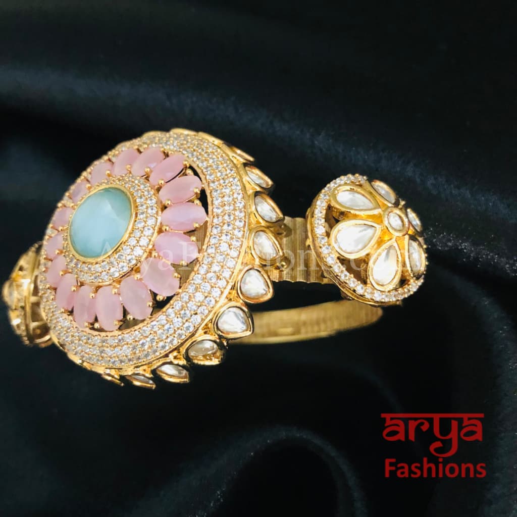 Veera Jadau Kundan Rajwadi Openable Bracelet/ Jaipuri Flower Pacchi Statement 