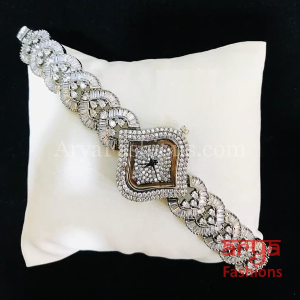 Victorian Black Designer CZ Watch/ Stone Ladies Wrist Hip Hop Watch