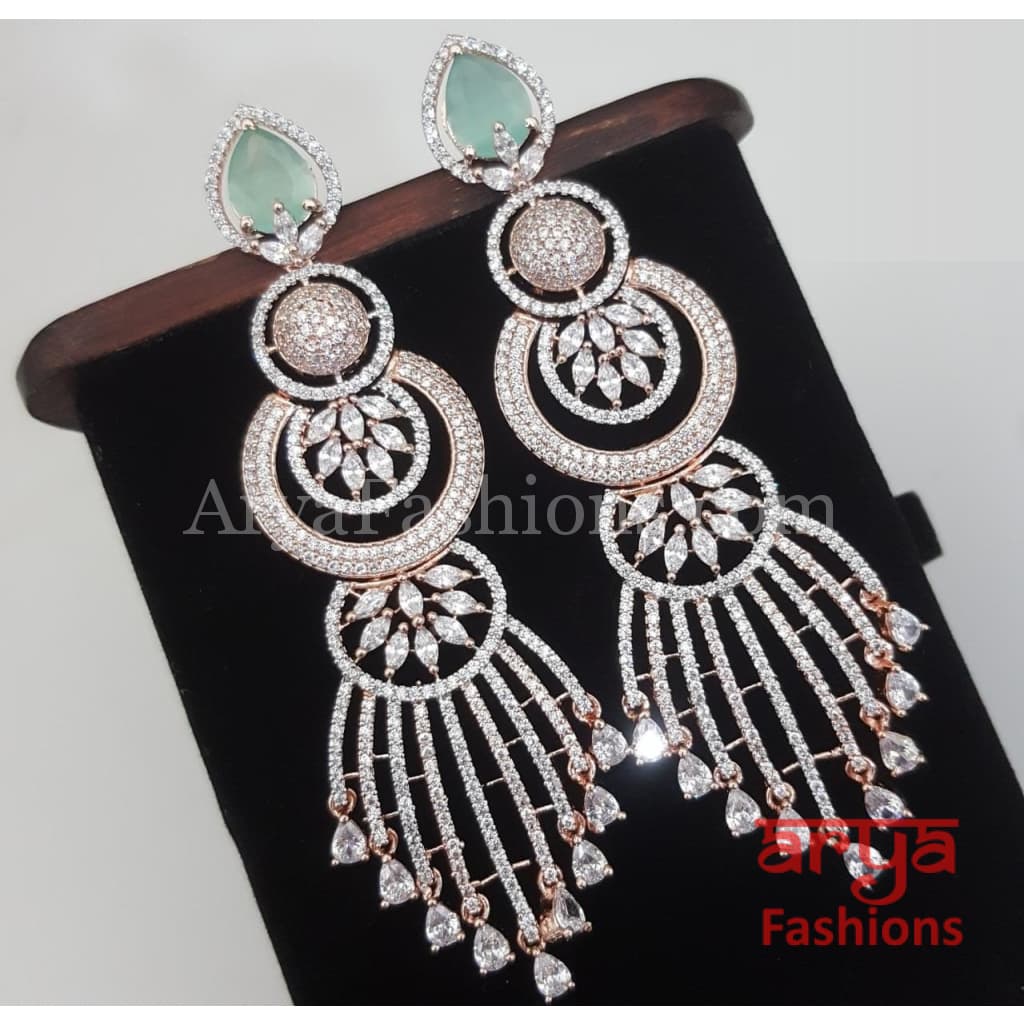 Vida CZ Designer Rose Gold/ Silver Earrings with colored stones