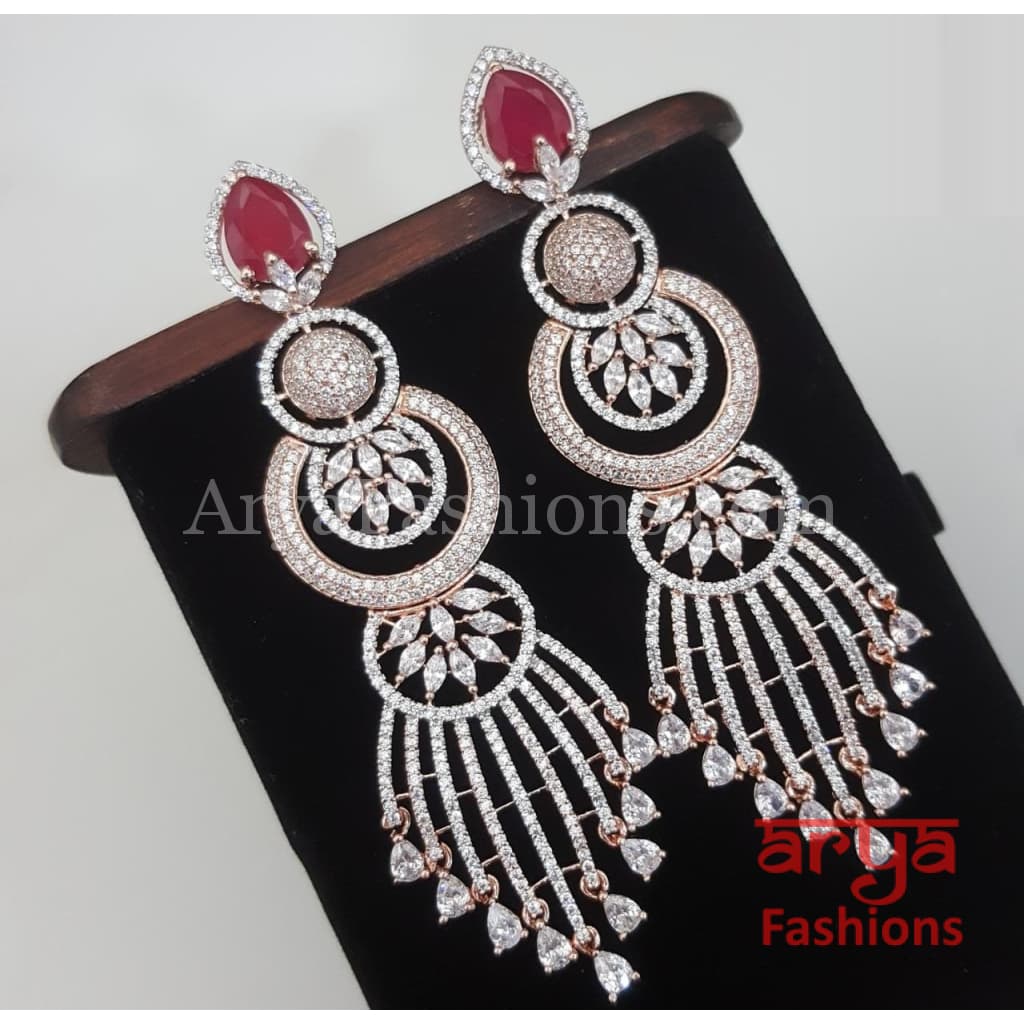 Vida CZ Designer Rose Gold/ Silver Earrings with colored stones