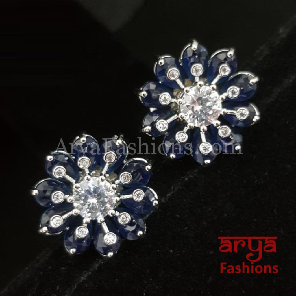Viva Silver CZ Studs/ Trendy Bollywood Stud Earrings