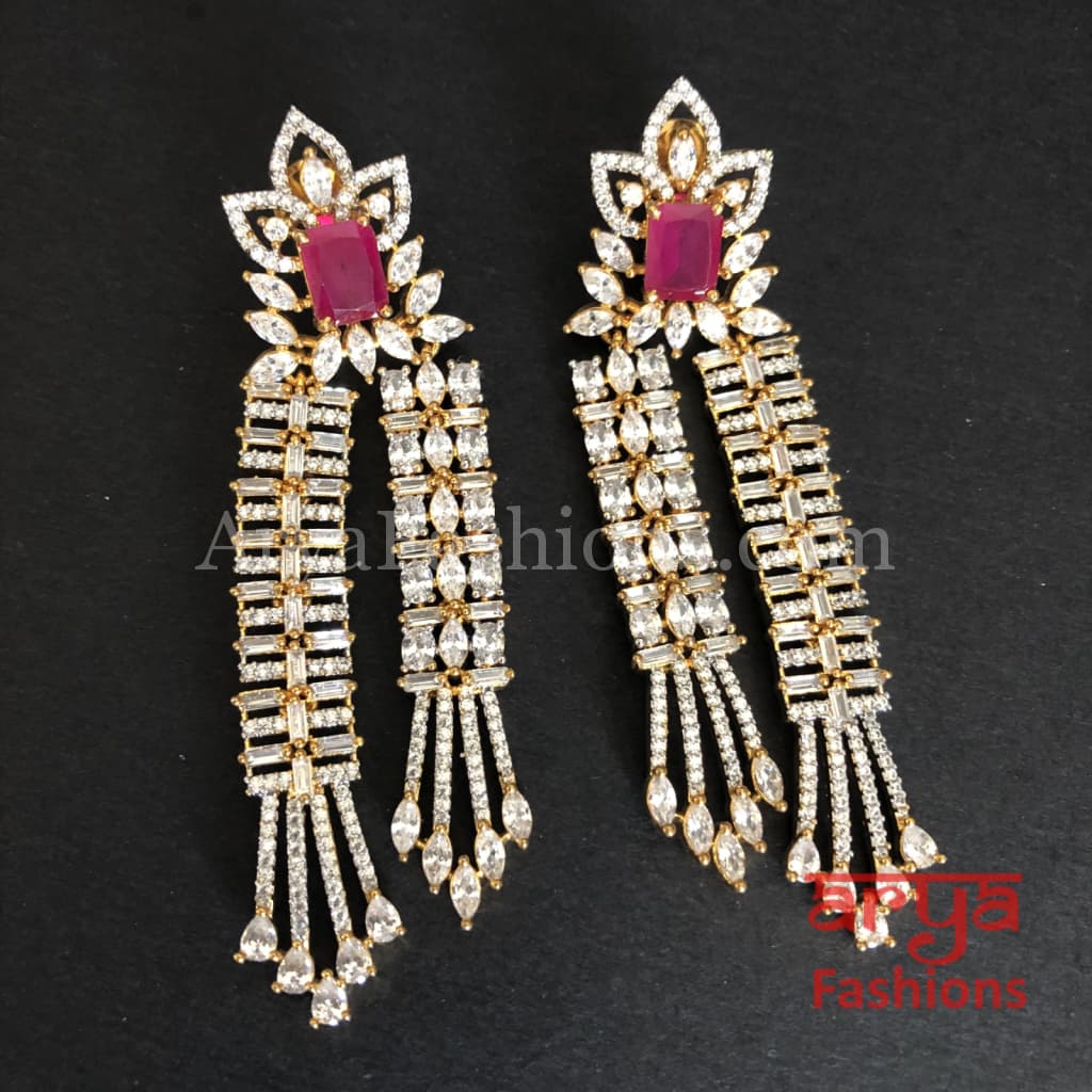 Vivian CZ Designer Earrings with Pink/Champagne stones