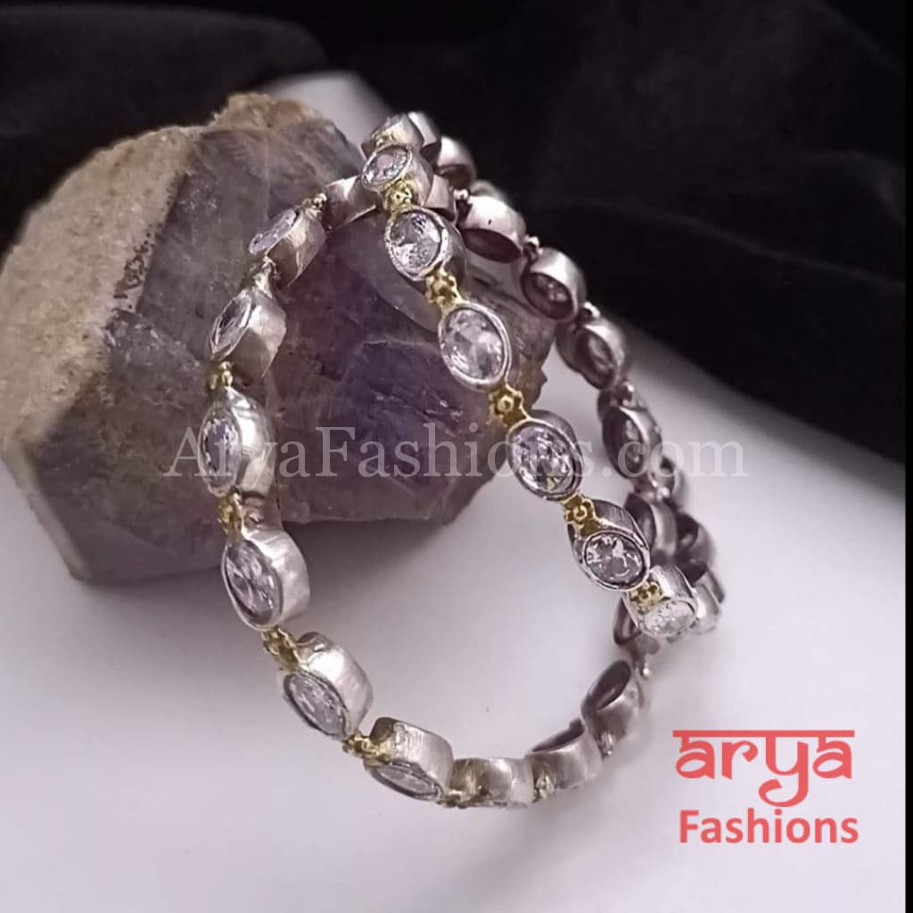 White stones Silver and Golden Dual Tone bangles Pair of 2 Bangles