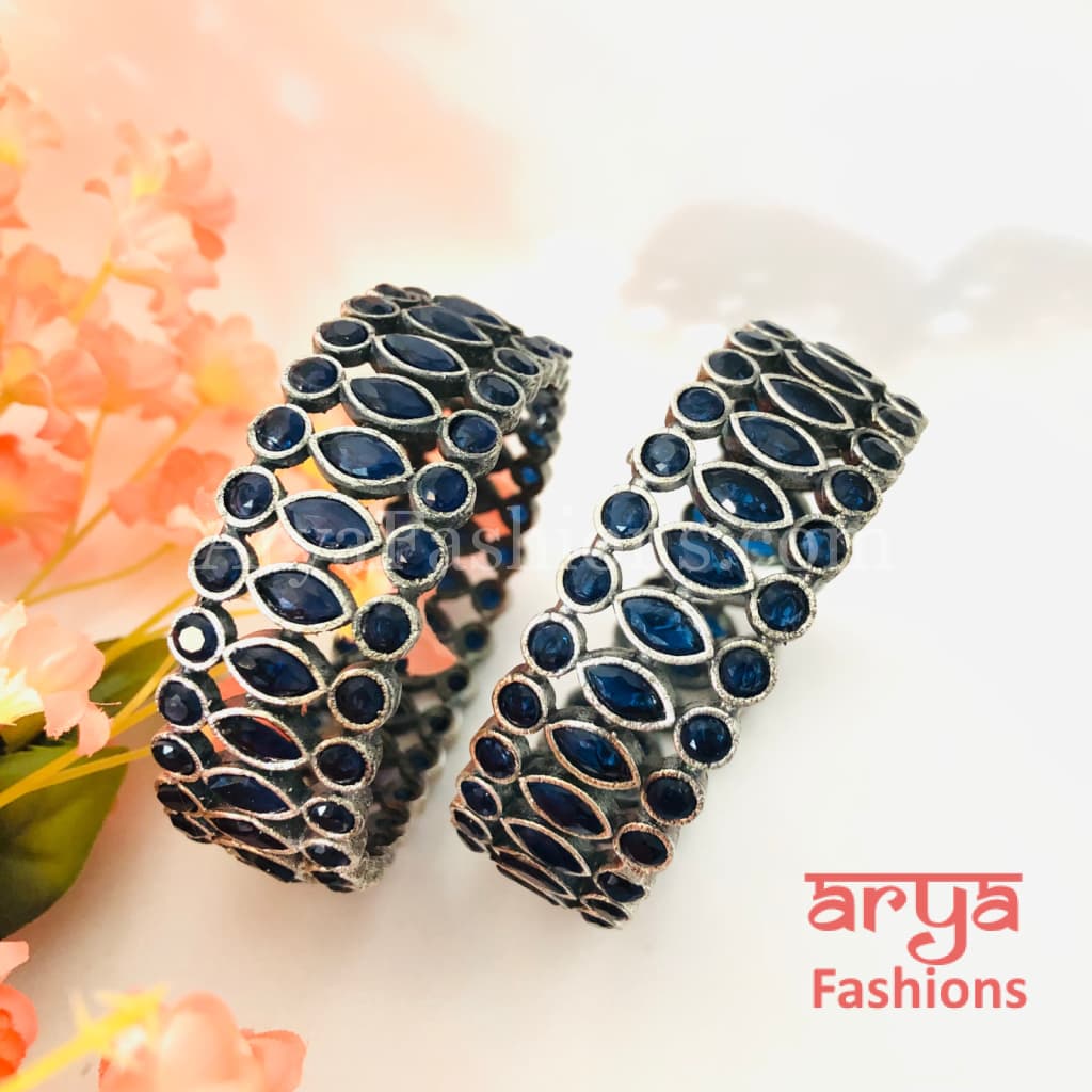 Yashvi Silver Oxidized Bracelet Bangles with colored Stones