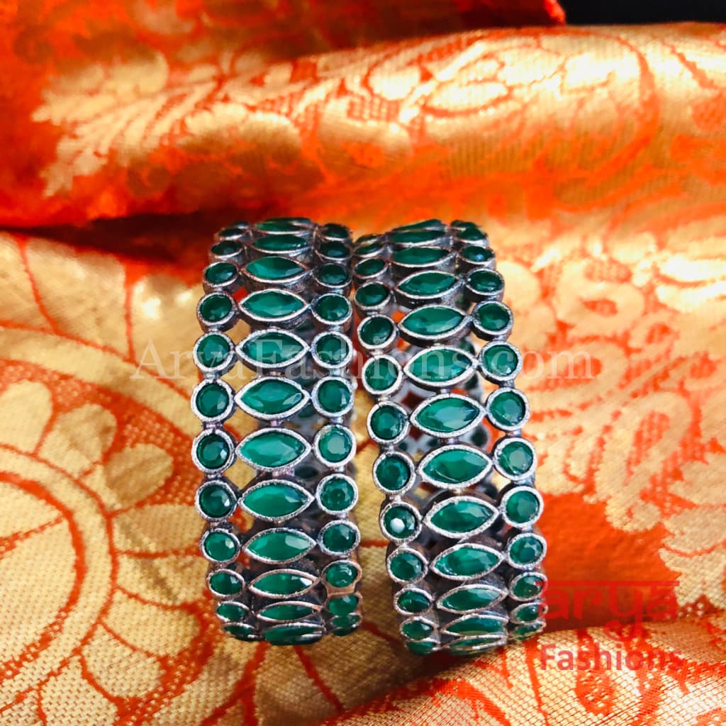 Yashvi Silver Oxidized Bracelet Bangles with colored Stones