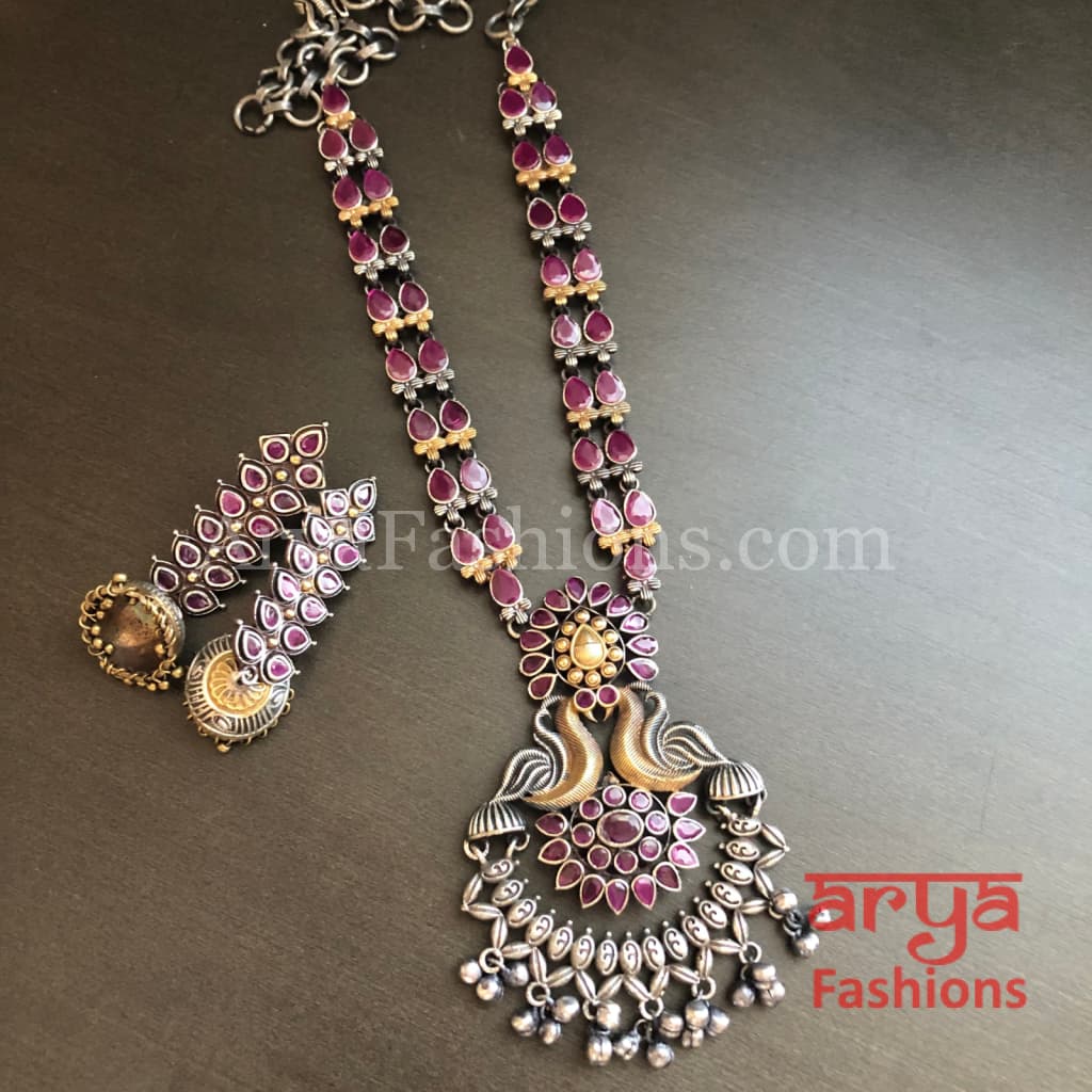 Zaira Pink Dual Tone Tribal Necklace with Ruby Cultured Stones