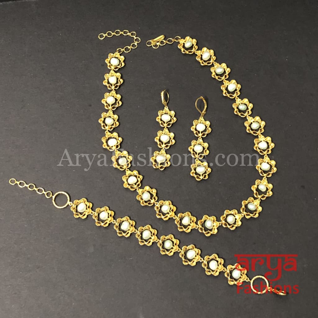 Zara Flower Necklace/Fusion/Indo-Western Necklace/Natural Pearls Necklace
