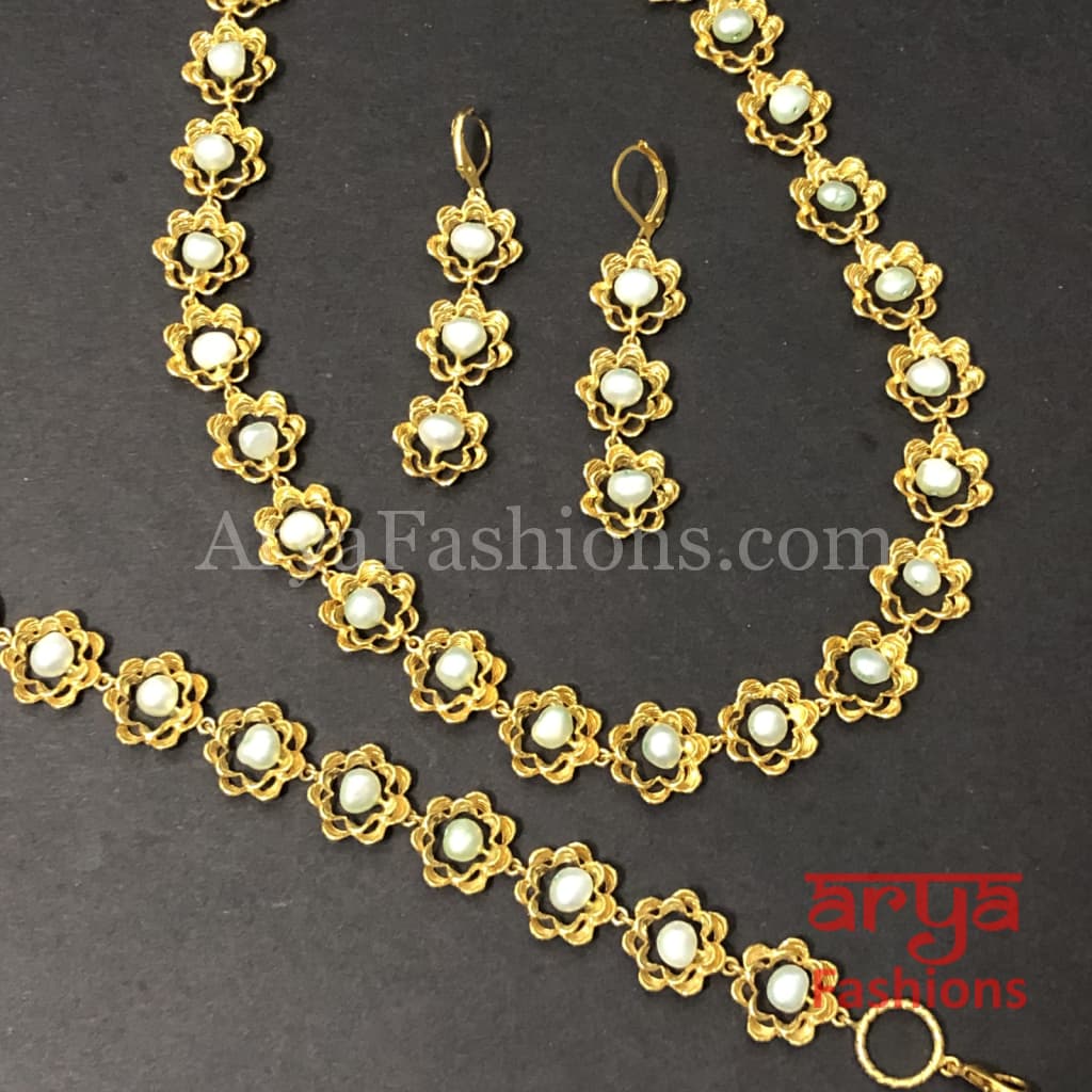 Zara Flower Necklace/Fusion/Indo-Western Necklace/Natural Pearls Necklace