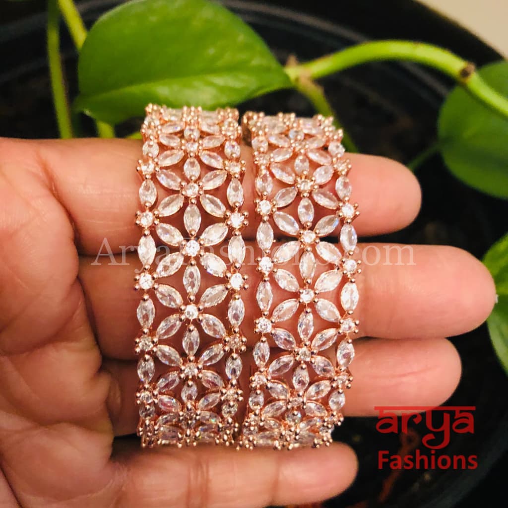 Zuni Rose Gold Cubic Zirconia Designer Bangles